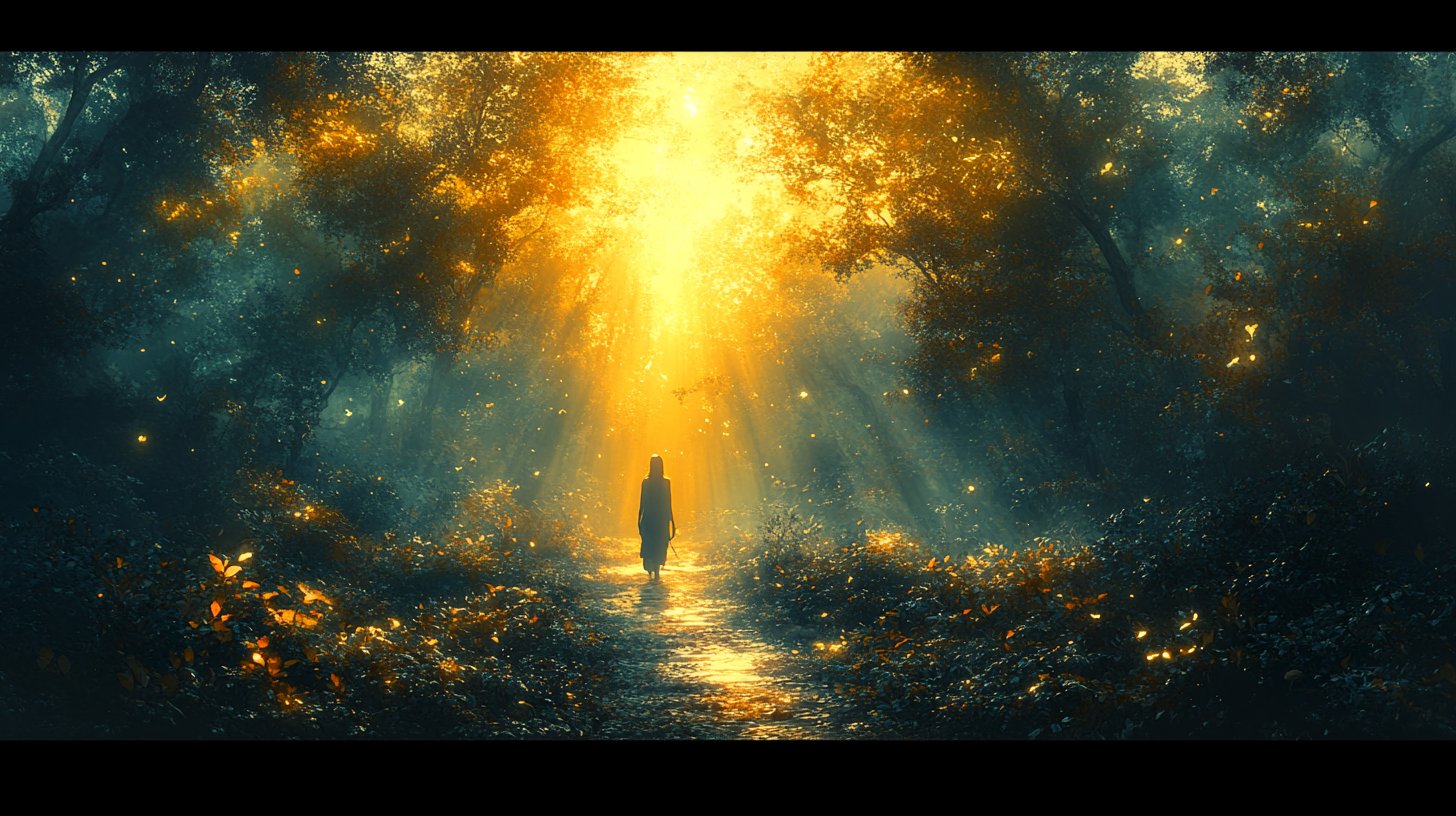 Eine Frau, die aus Ketten bricht, beleuchtet von Sonnenstrahlen.