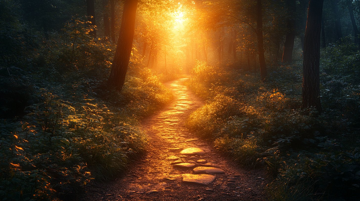 Ein gewundener Pfad im Wald, der die Reise der Vergebung verkörpert.