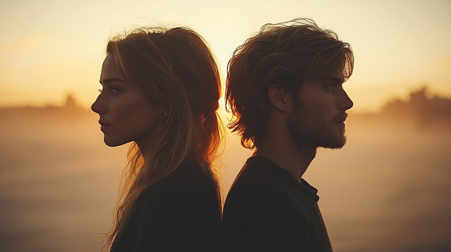 Un couple de dos, avec une lueur d'espoir entre eux.