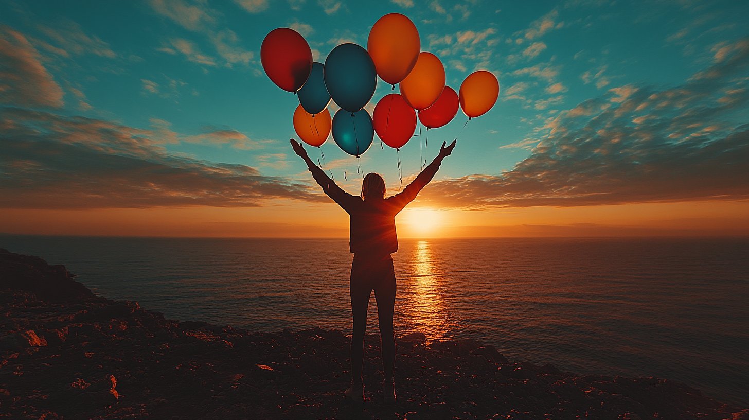Releasing colorful balloons for new beginnings.