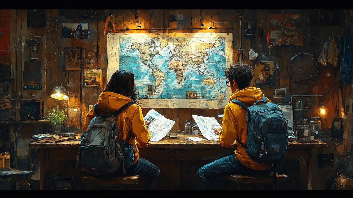 Una coppia che pianifica la propria prossima avventura insieme.