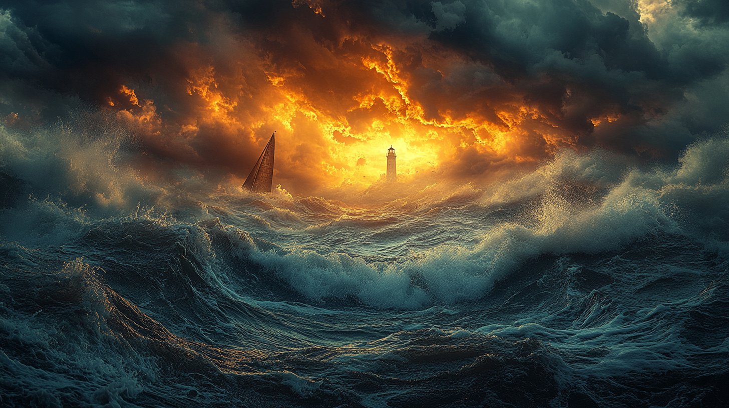 Ein stürmisches Meer mit dunklen Wolken, das die Suche nach Stabilität darstellt.