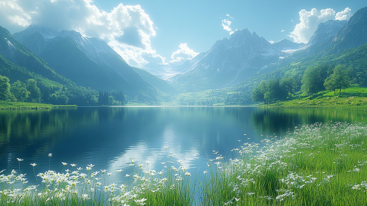 Eine ruhige Landschaft mit einem See, der Klarheit und Frieden widerspiegelt.