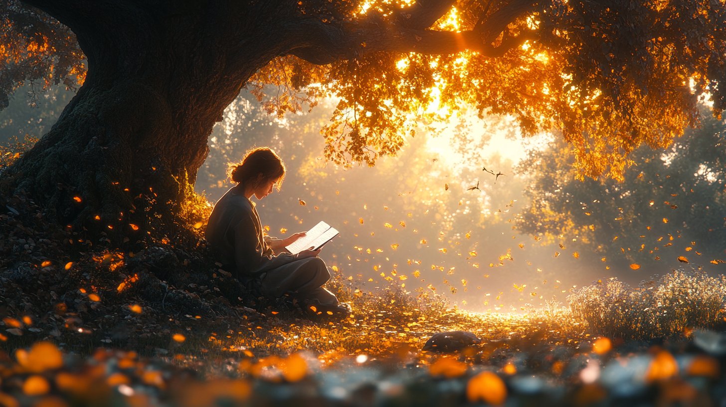 Jemand führt unter einem Baum ein Selbstgespräch.