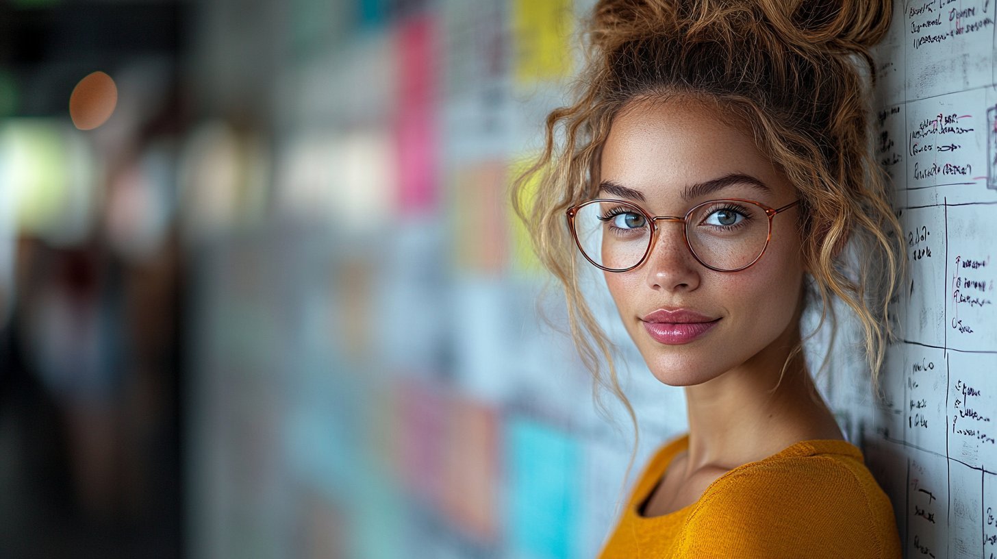 Eine Person skizziert ihre Zukunft auf einer Leinwand.