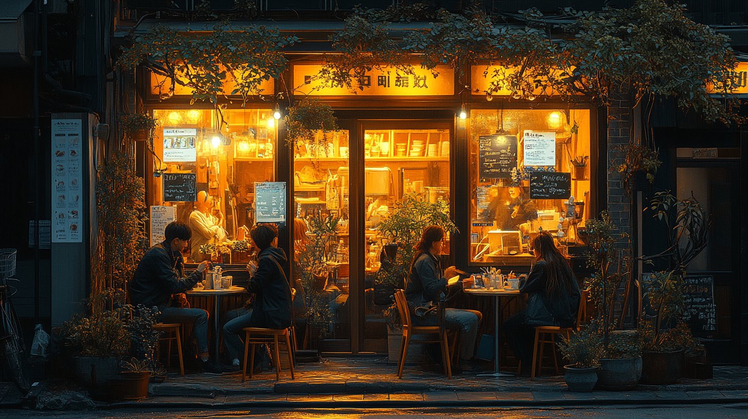 Gemütliches Café mit Freunden, die gemeinsames Lachen genießen.