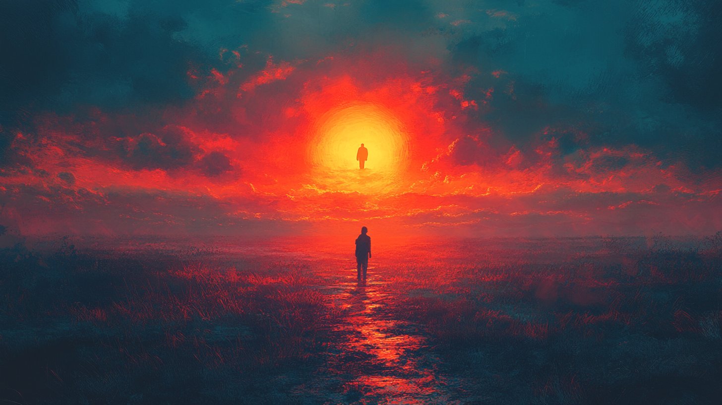 Una ilustración emocional de alguien en una encrucijada mirando hacia atrás.