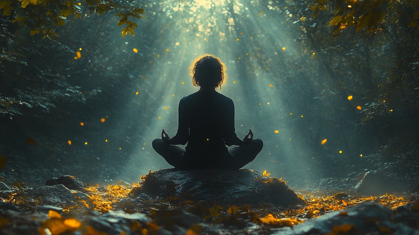 Un momento introspectivo en un bosque tranquilo.