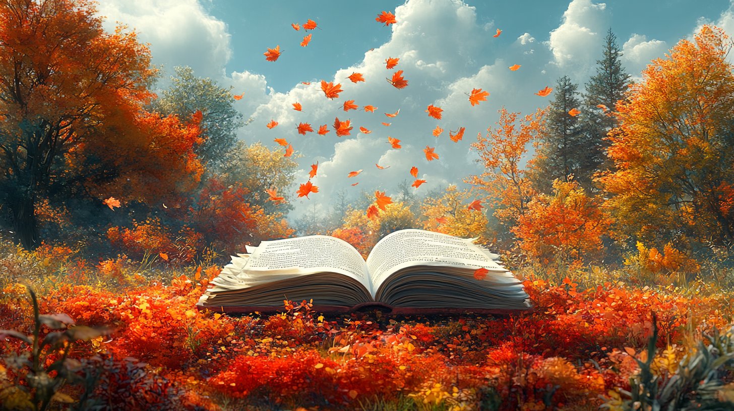 Ein offenes Buch mit flatternden Seiten voller inspirierender Zitate.