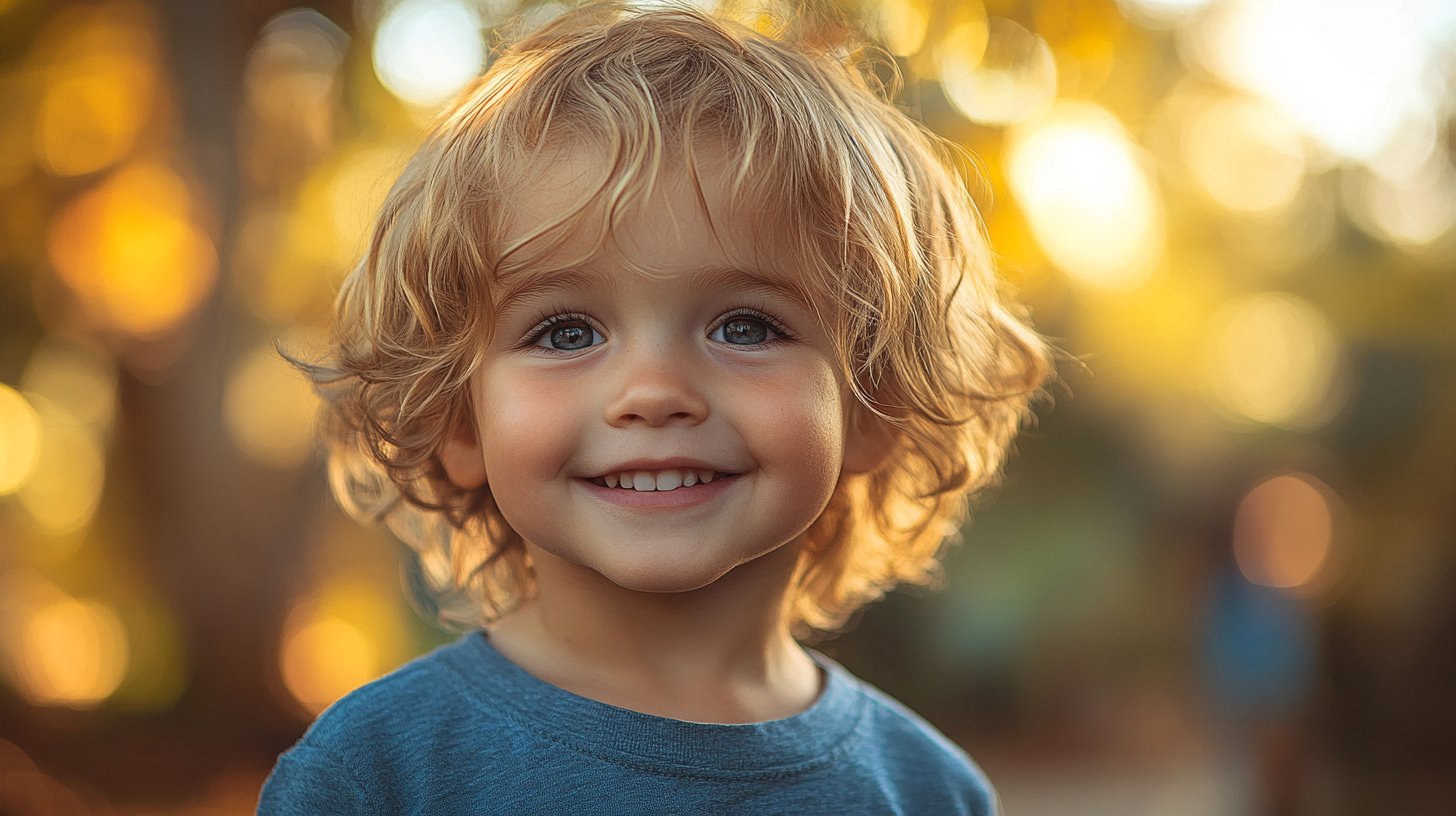 Ein junger Junge spielt im Park, voller Neugier.