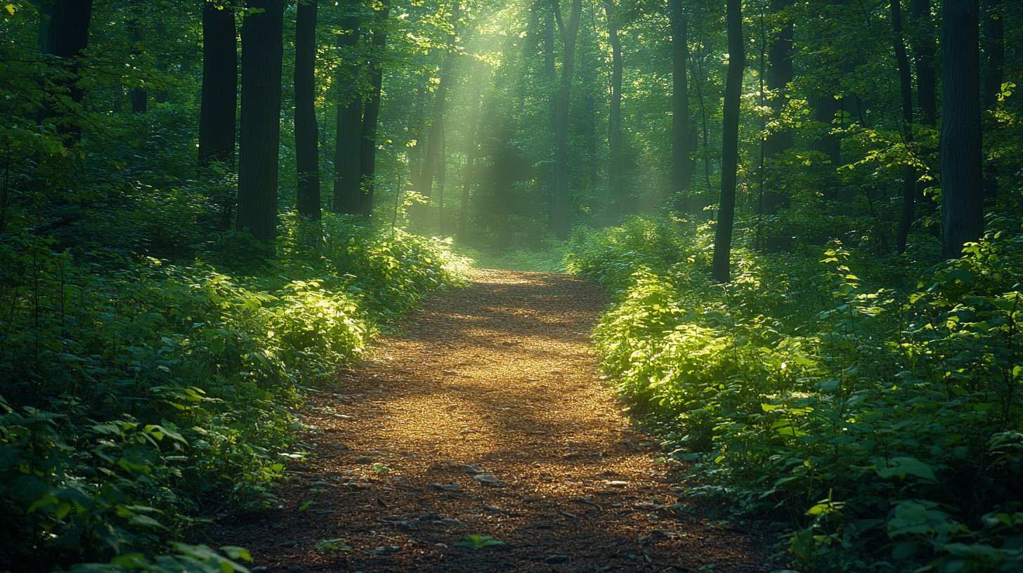 Ein ruhiger Waldweg, der zur Reflexion einlädt.