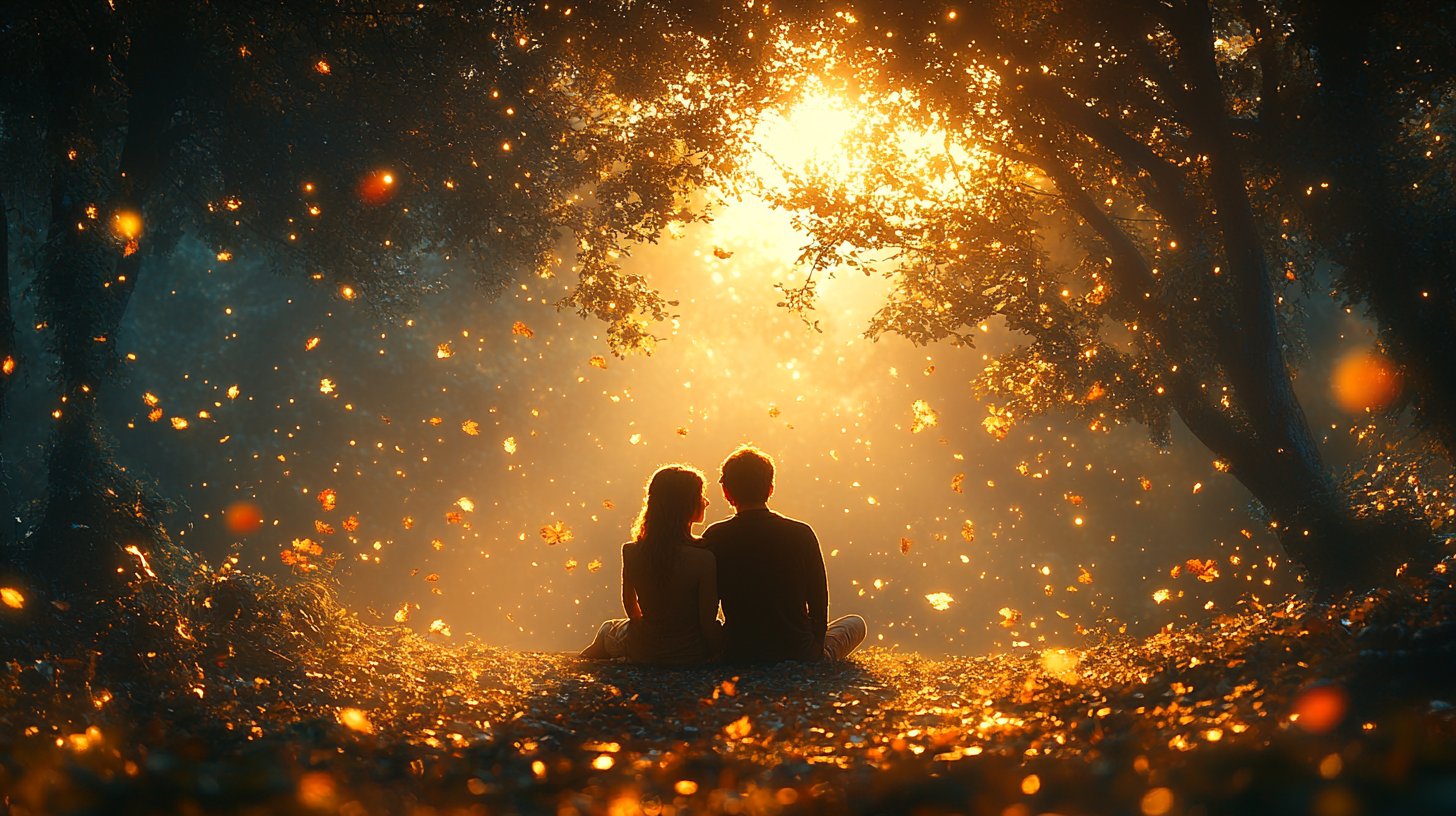 Umarmung in der Natur, harmonisch umgeben von Sonnenlicht.