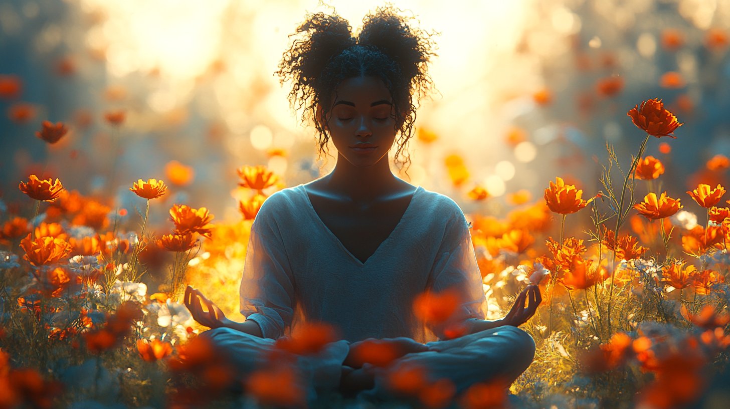 Eine Person steht selbstbewusst vor einem Spiegel, umgeben von aufbauenden Wörtern.