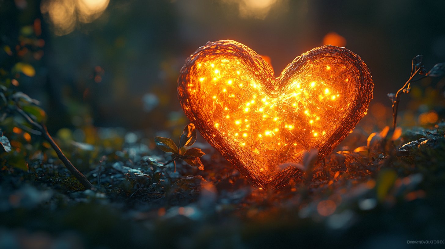 A light shield protects the heart amidst nature.