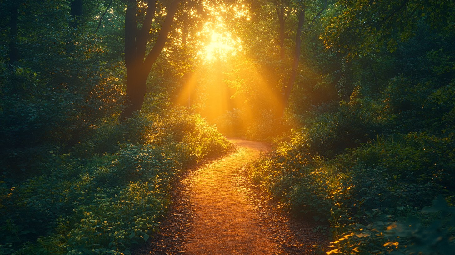 A winding path in the forest shows peace and transformation.
