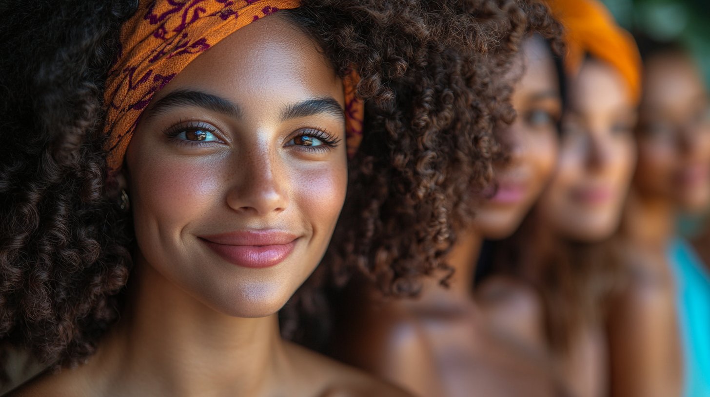 Primo piano di un gruppo diversificato di donne che si scambiano complimenti.