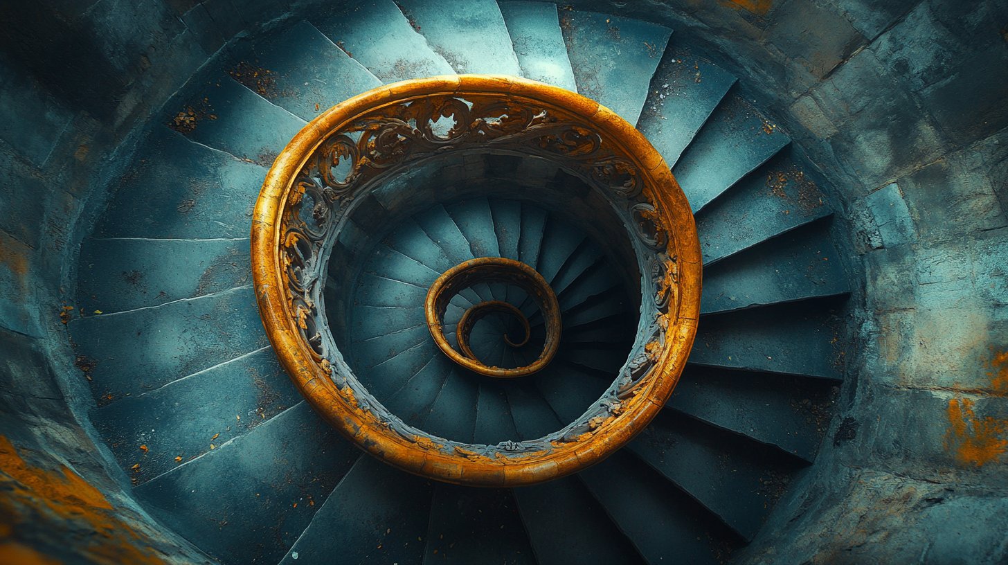 Eine Wendeltreppe, die sowohl nach oben als auch nach unten führt, symbolisiert Abhängigkeit.