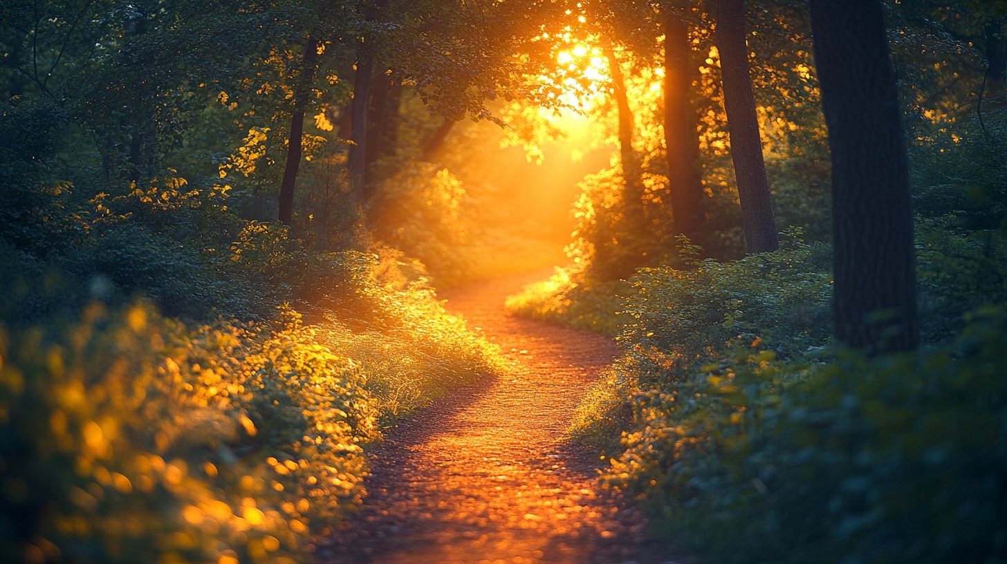 Ein ruhiger Waldweg, Lichtbrüche eröffnen Einsichten.