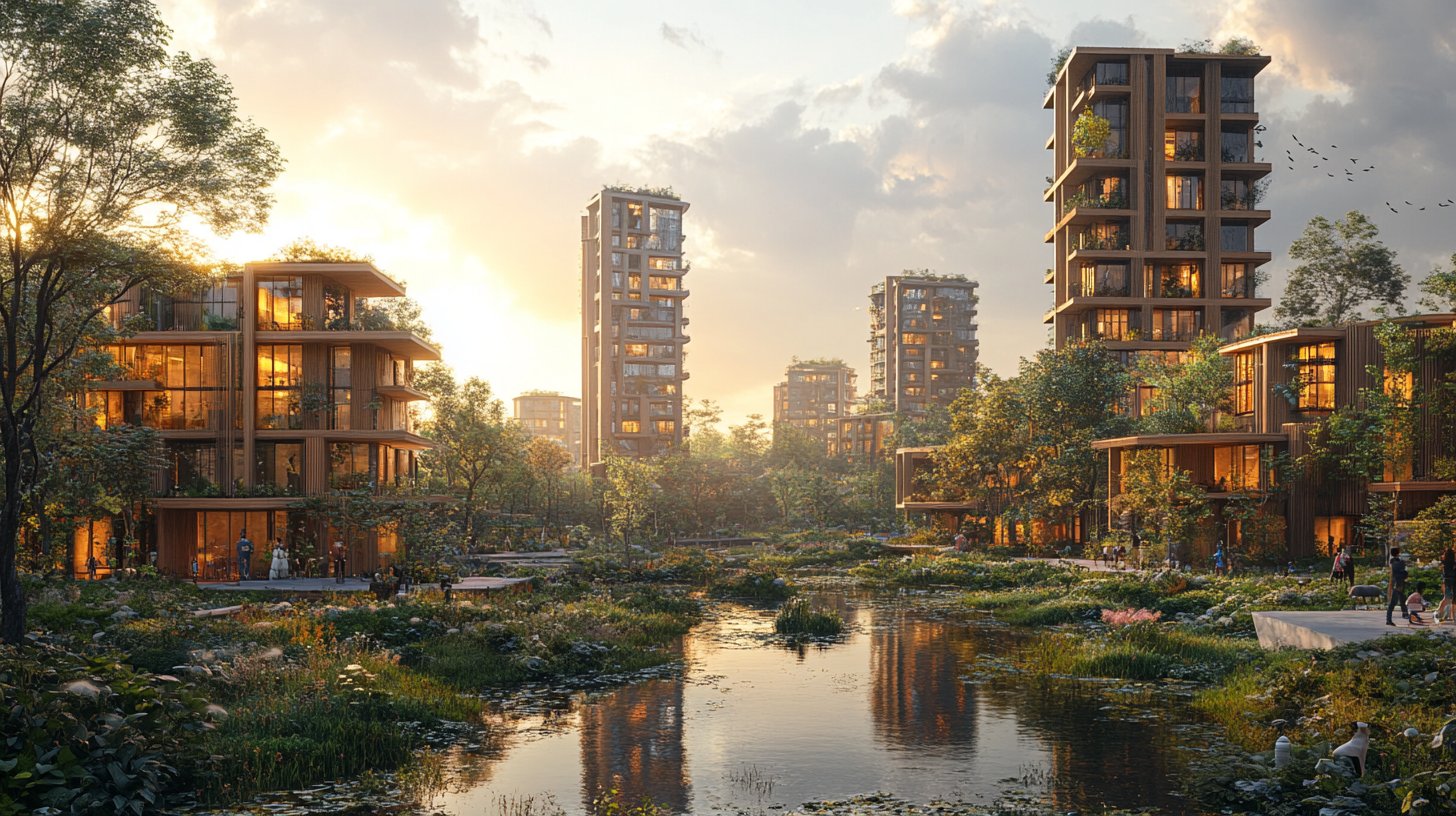 A city skyline at dawn, doors open.