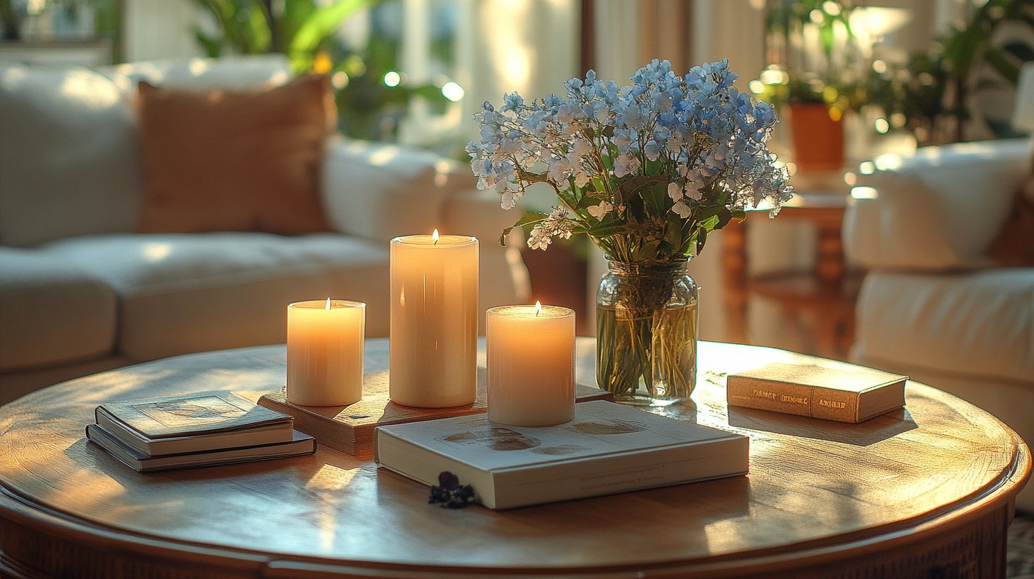 Une table élégamment dressée avec des livres stimulants et des cartes de questions.