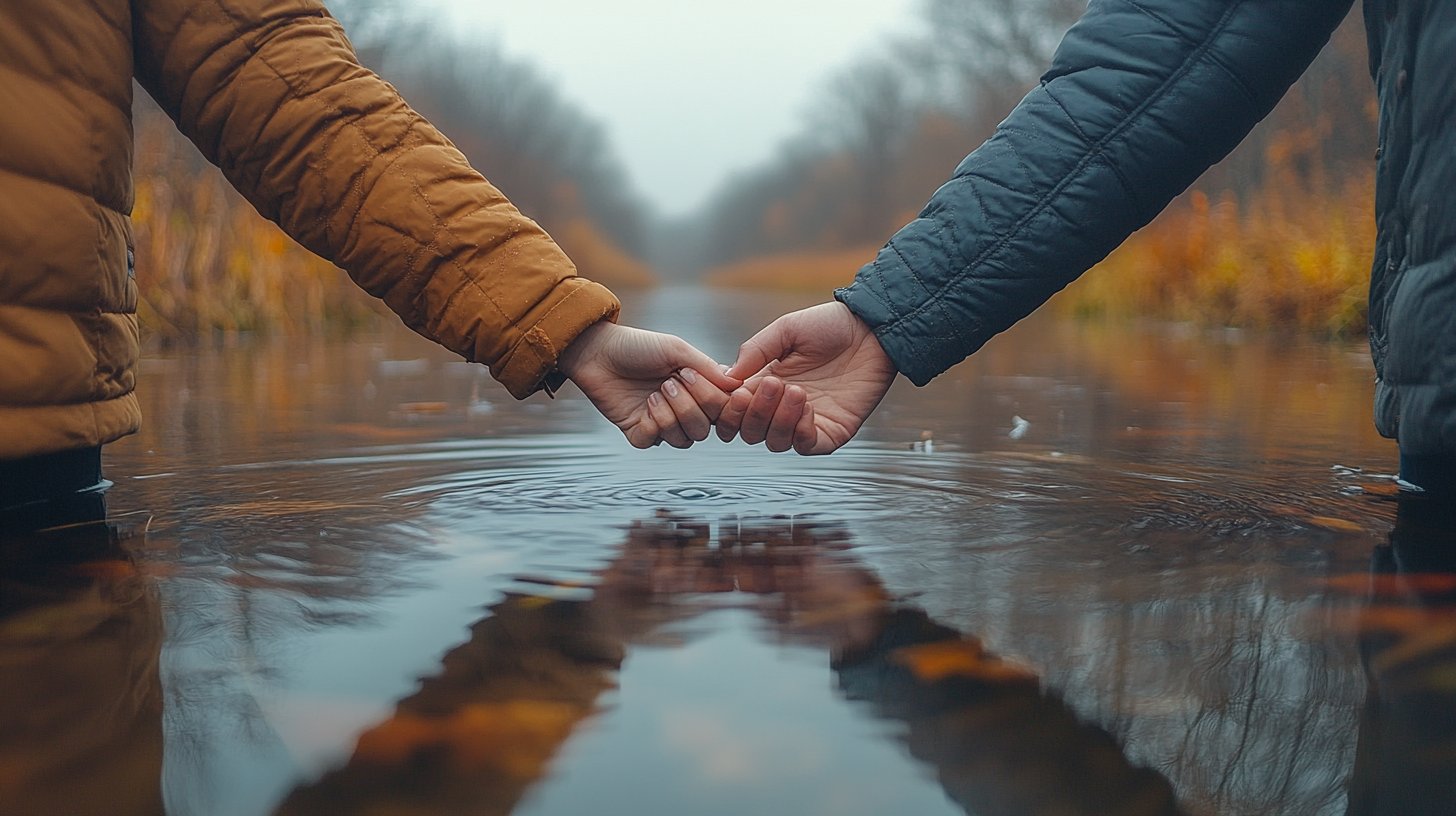 Un couple se tenant par la main tout en exprimant des émotions profondes.