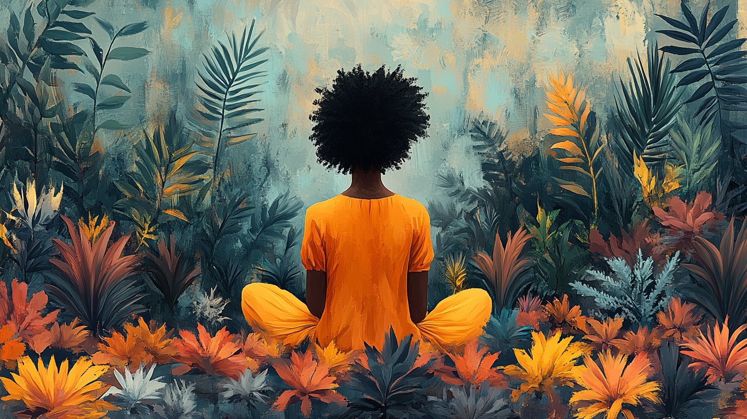 Una escena pacífica de alguien estableciendo límites saludables con símbolos de autocuidado.