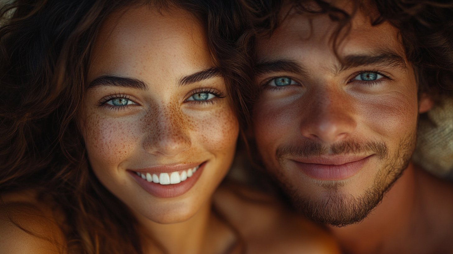 Zwei lächelnde Gesichter, die sich ansehen.