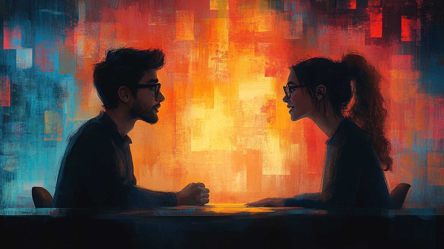 Zwei Menschen im tiefen Austausch.