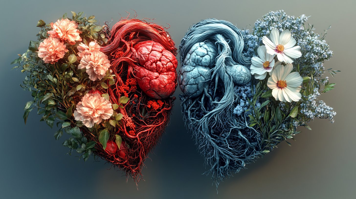 Un cuore diviso tra fiori e piante appassite.