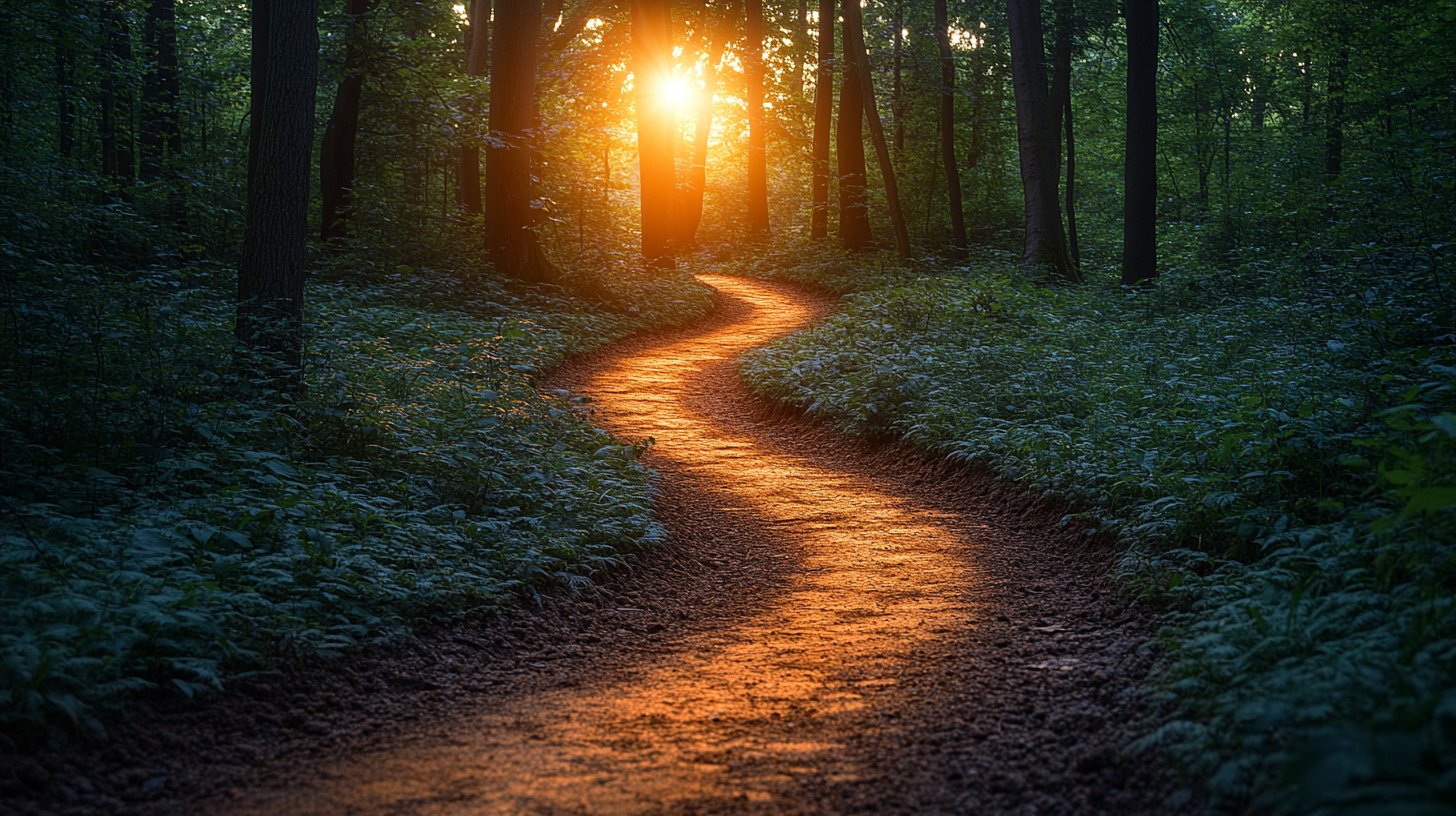 Schmaler Weg im Wald, symbolisiert die Suche nach dem eigenen Weg.