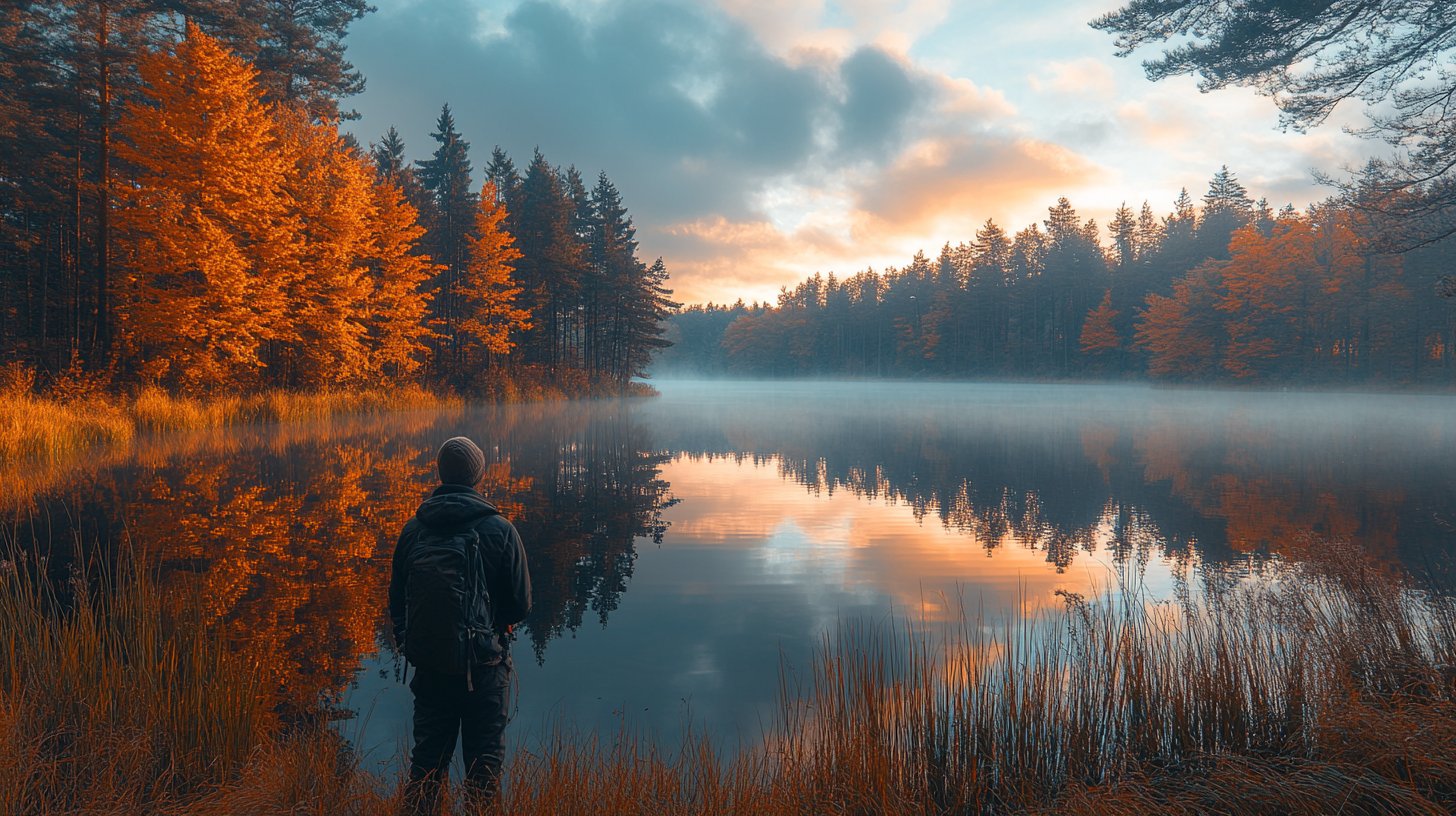 Eine reflektierende Szene an einem ruhigen See zur Selbstbesinnung.