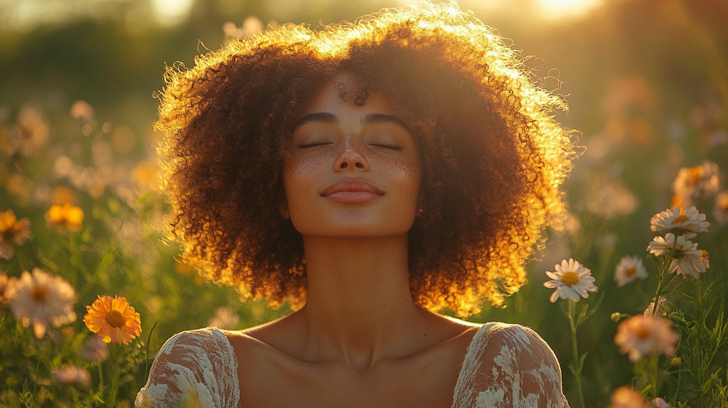 Eine Person sitzt friedlich in der Natur und genießt die Selbstliebe.