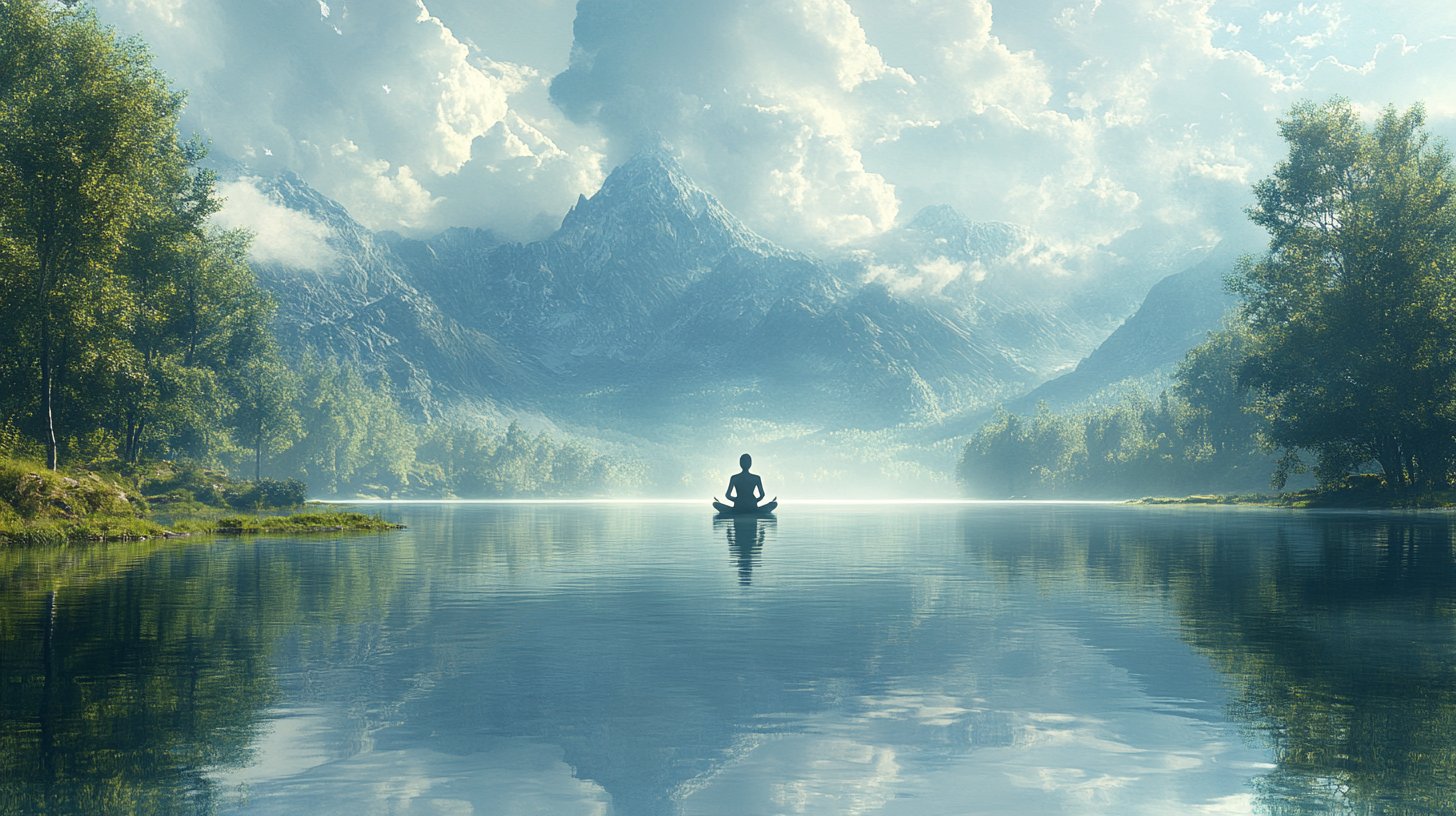 Meditando junto a un lago tranquilo para la paz interior.