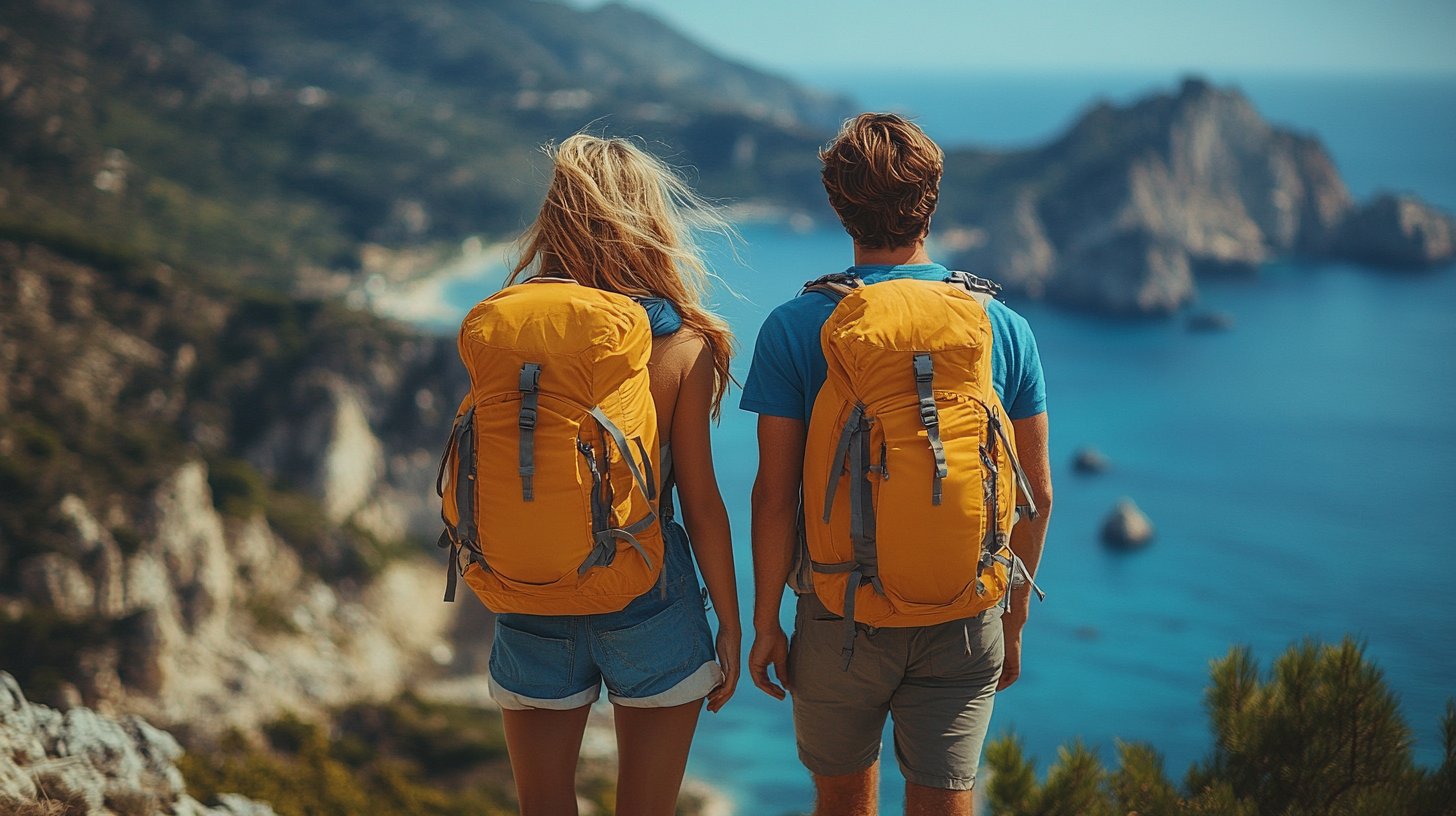 Ein Paar erlebt gemeinsam ein Abenteuer in der Natur.