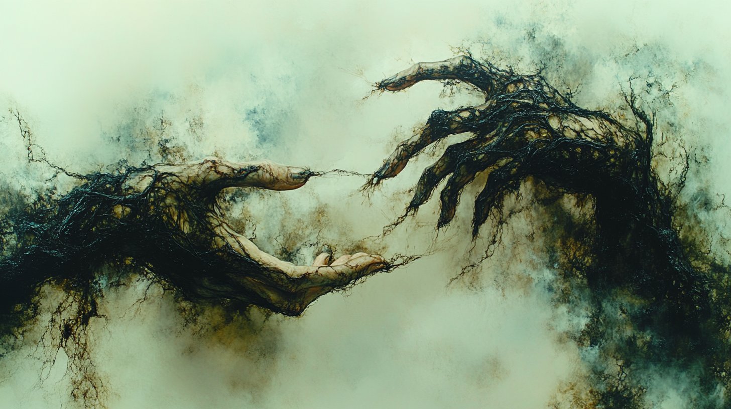 Eine abstrakte Darstellung von verworrenen Fäden, die Manipulation symbolisieren.