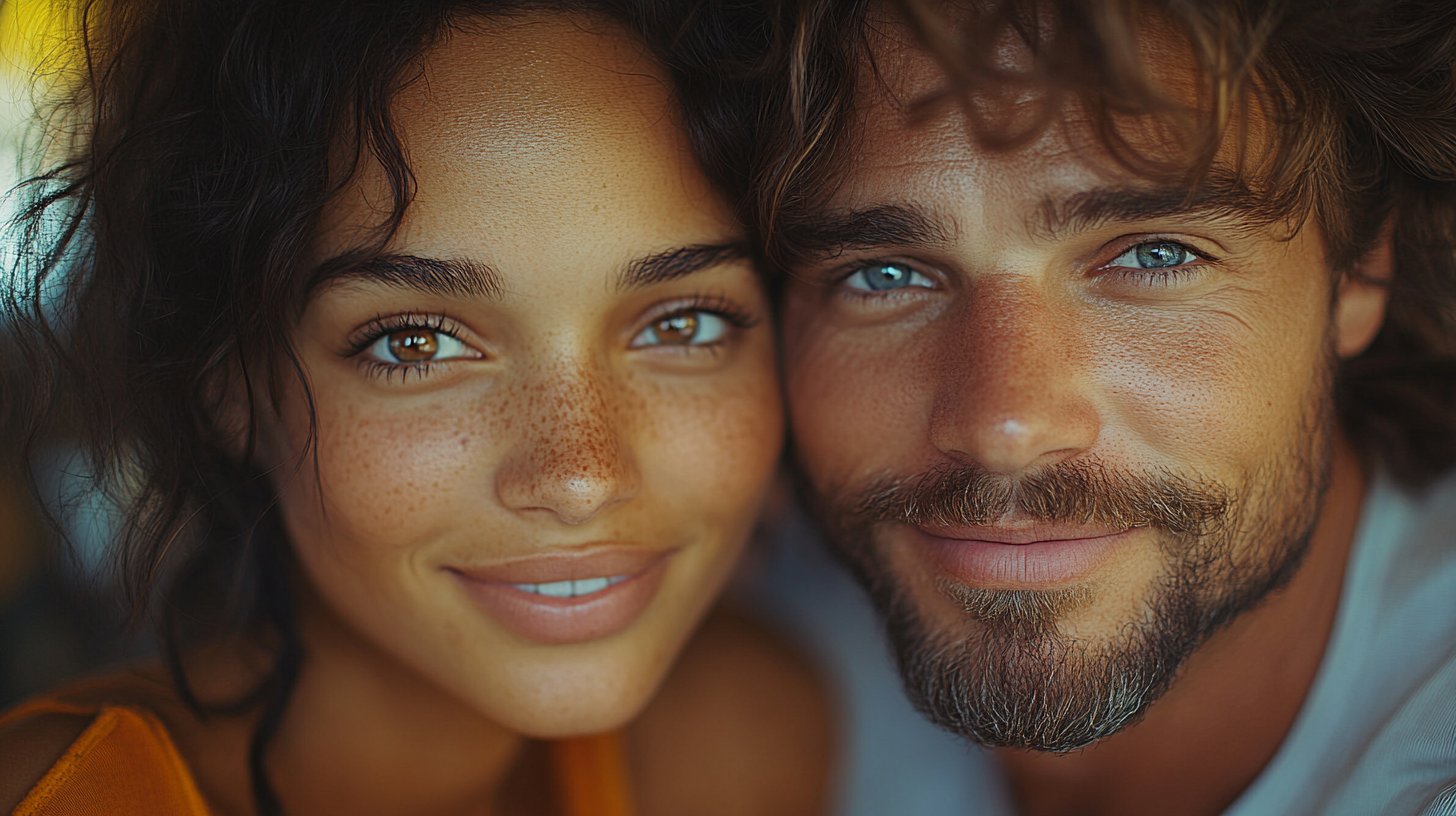 Intensives Gespräch zwischen zwei Menschen, Blickkontakt und Lächeln.