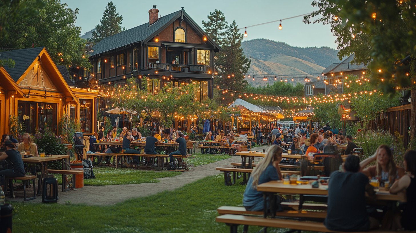 Lebhafte Versammlung mit Menschen bei verschiedenen Aktivitäten.