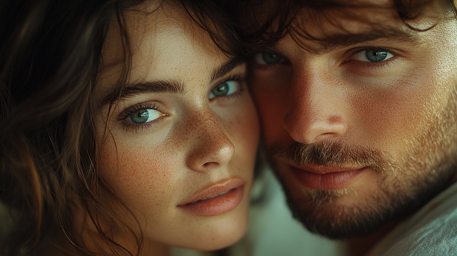 Una pareja se comunica con gestos y miradas intensas.