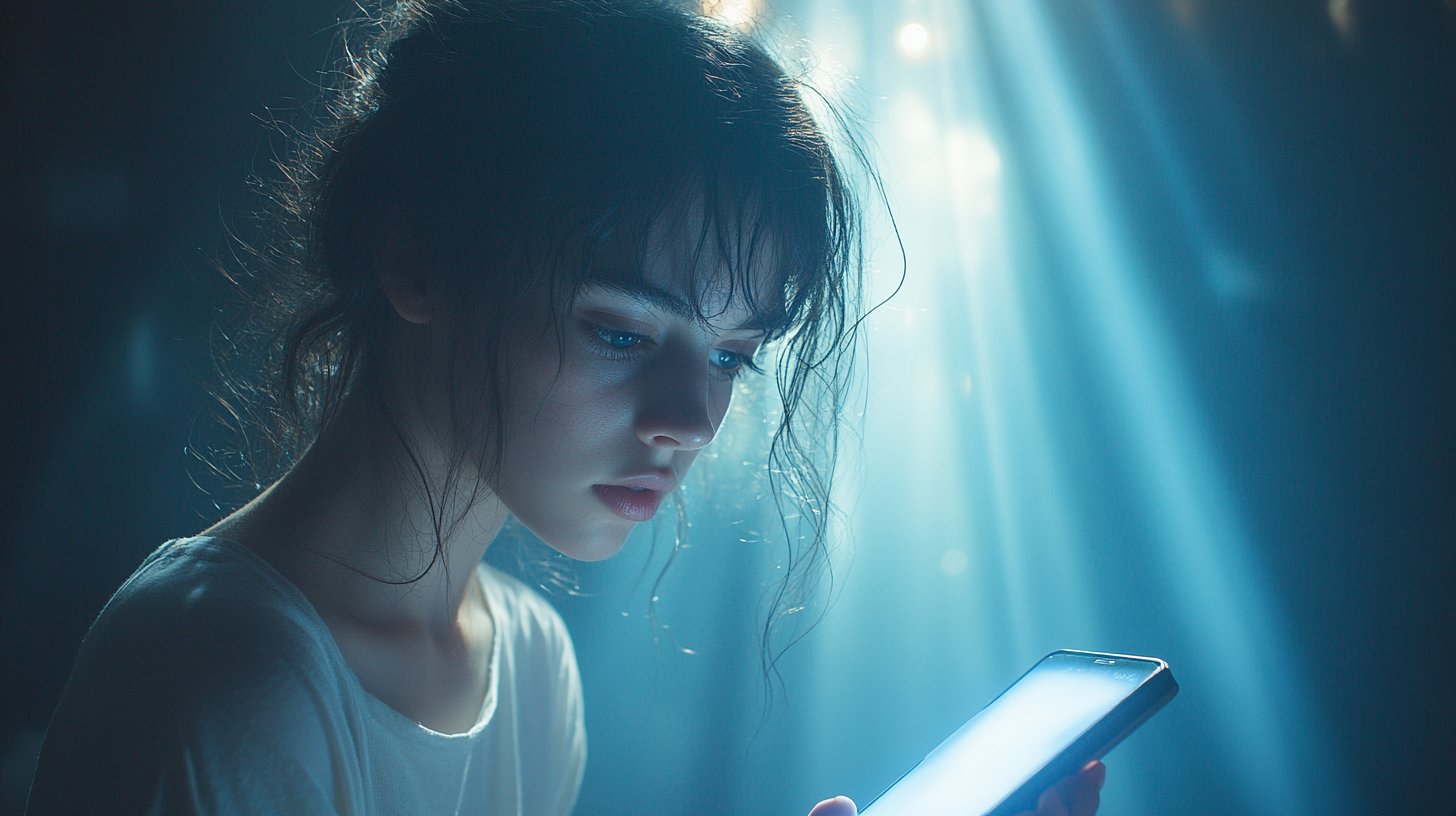 A silent admirer in smartphone glow.