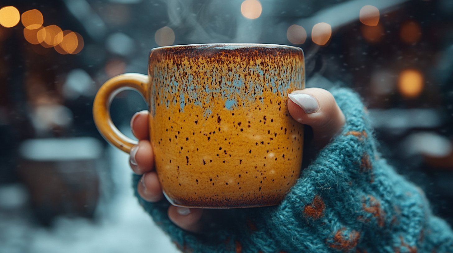 Eine Hand greift fest nach einer Tasse Kaffee, ein Zeichen emotionaler Unsicherheiten.