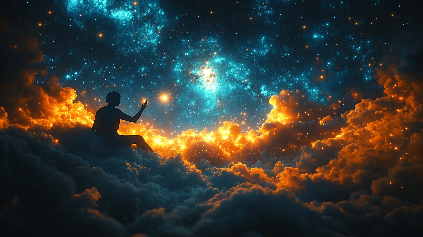 Eine Silhouette greift nach einem leuchtenden Stern, das Verlangen nach Anerkennung in einer sternenklaren Nacht.