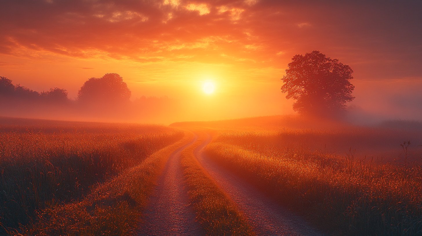 Ein Sonnenaufgang über einem nebligen Horizont, der Hoffnung und Neuanfänge symbolisiert.