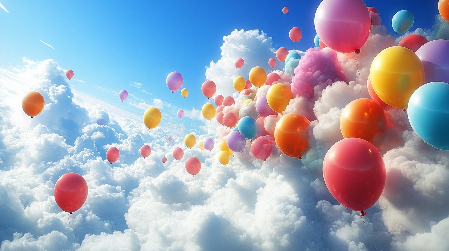 Bunte Ballons steigen in den Himmel auf und symbolisieren das Loslassen.