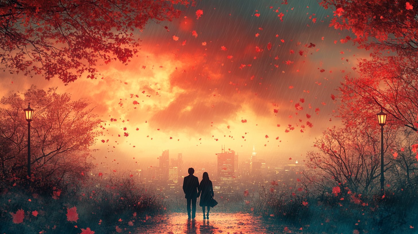 Landschaft mit unterschiedlichem Wetter, die die Höhen und Tiefen der Liebe symbolisiert.