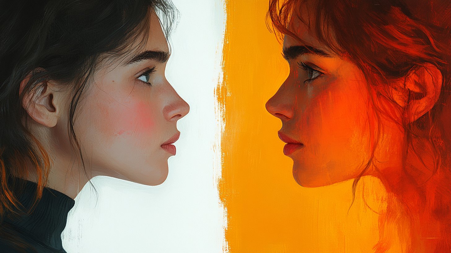 Due persone si affrontano, ma una barriera visibile le separa.