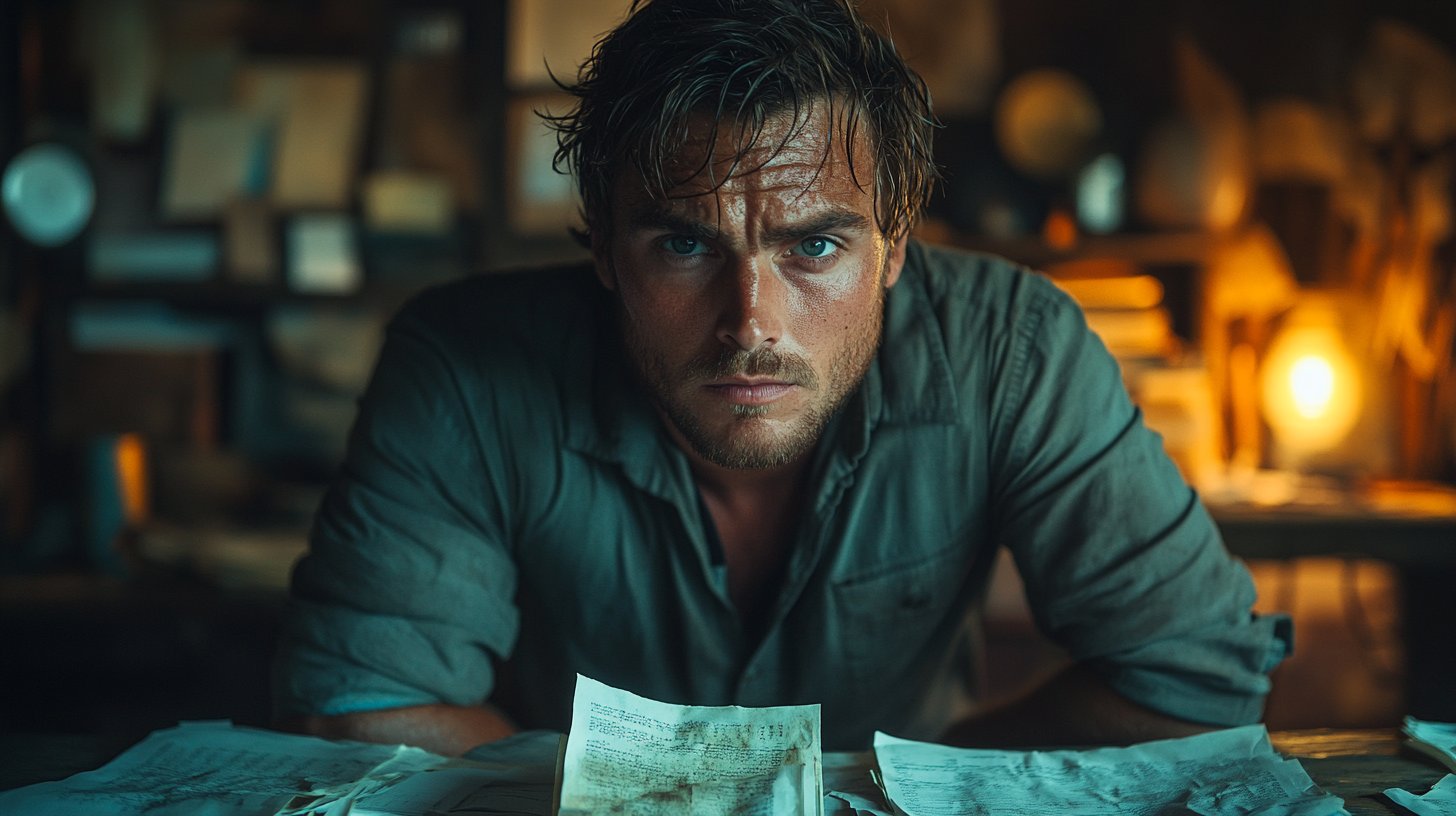 Uomo pensieroso con carta stropicciata.