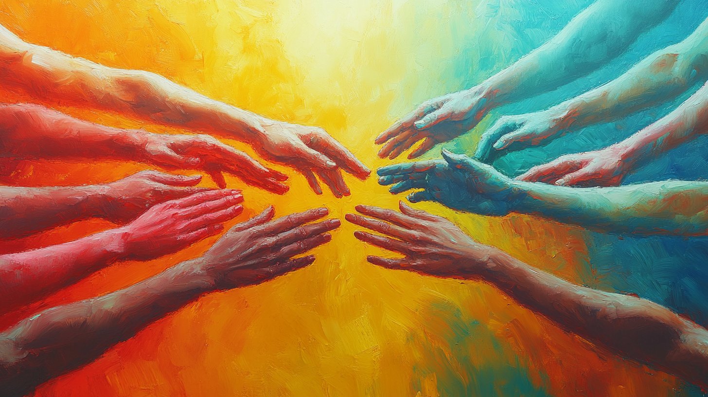 Vielfältige Menschen, die sich in Wärme verbinden.