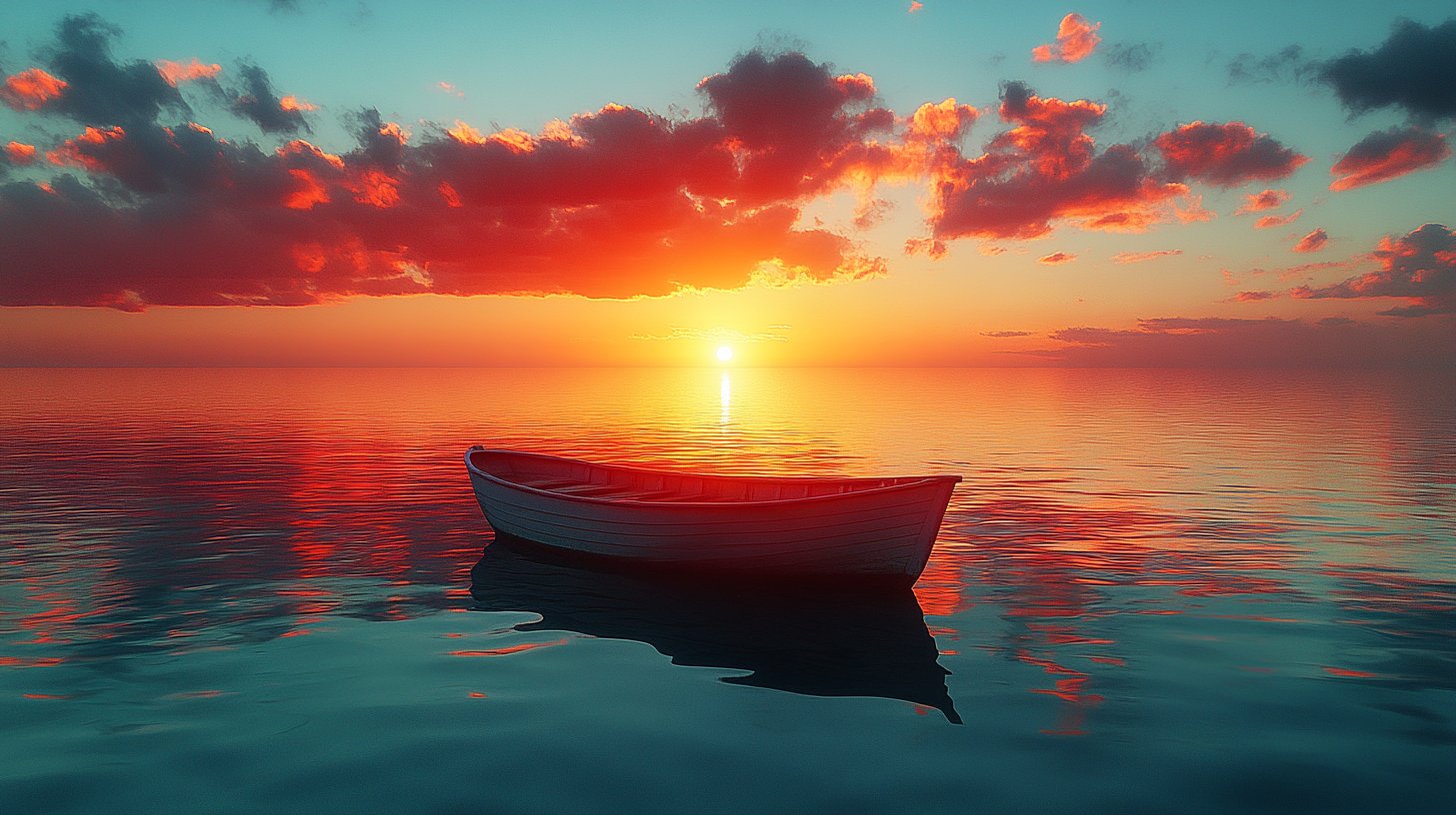 Ein ruhiger Wasserszene mit einem Boot, das loslässt.