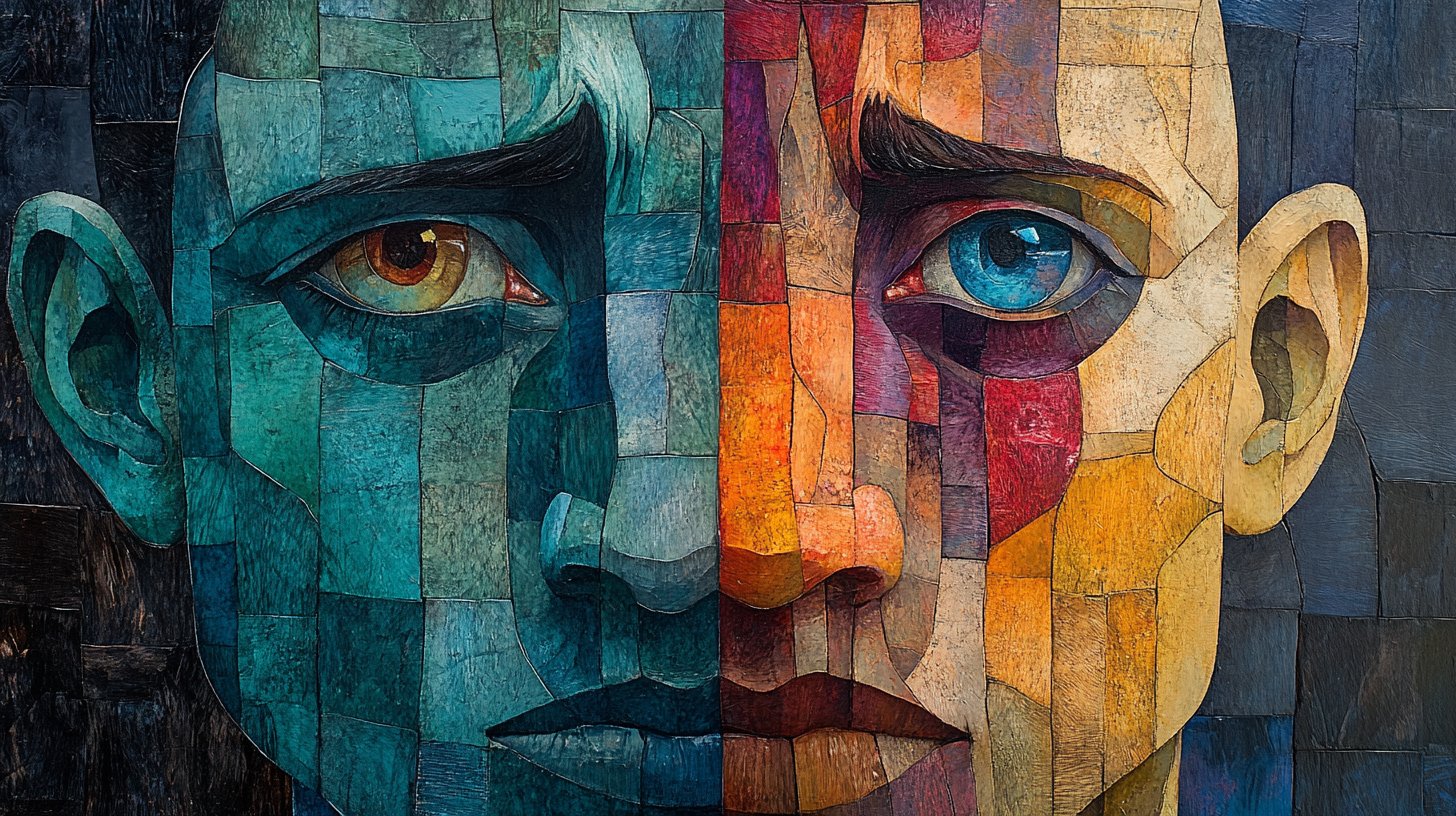 La représentation de l'égoïsme et de la jalousie : une figure serre un trésor, tandis que l'autre semble blessée.