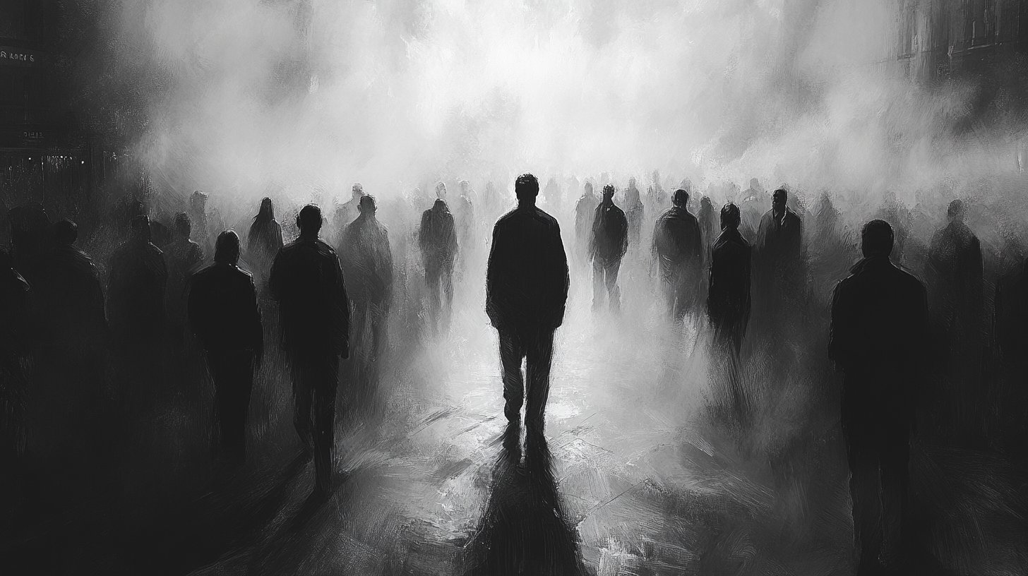 Une personne seule ignorée dans une foule illustre l'isolement.